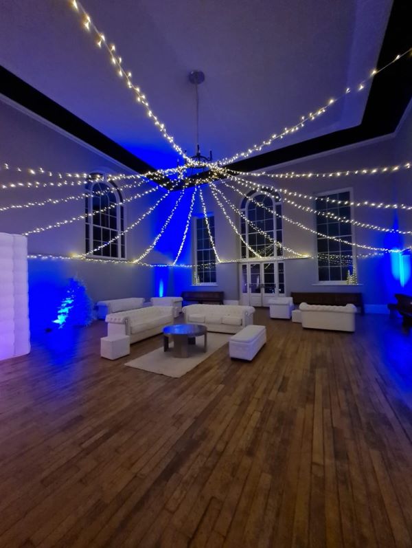Lighting and seating at a corporate event