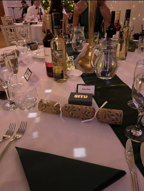 Table decorations at a corporate event
